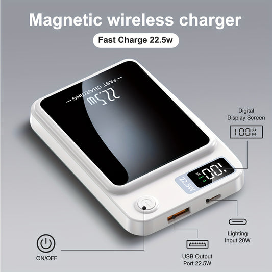 10000mAh Wireless Power Bank, Magnetic Portable Charger, Mini Battery Pack, 22.5W/PD20W Fast Charging, LED Power Display, And USB/Type-C Ports, for iPhone 16/15 Pro/14 Max/13/12, for Android Phones